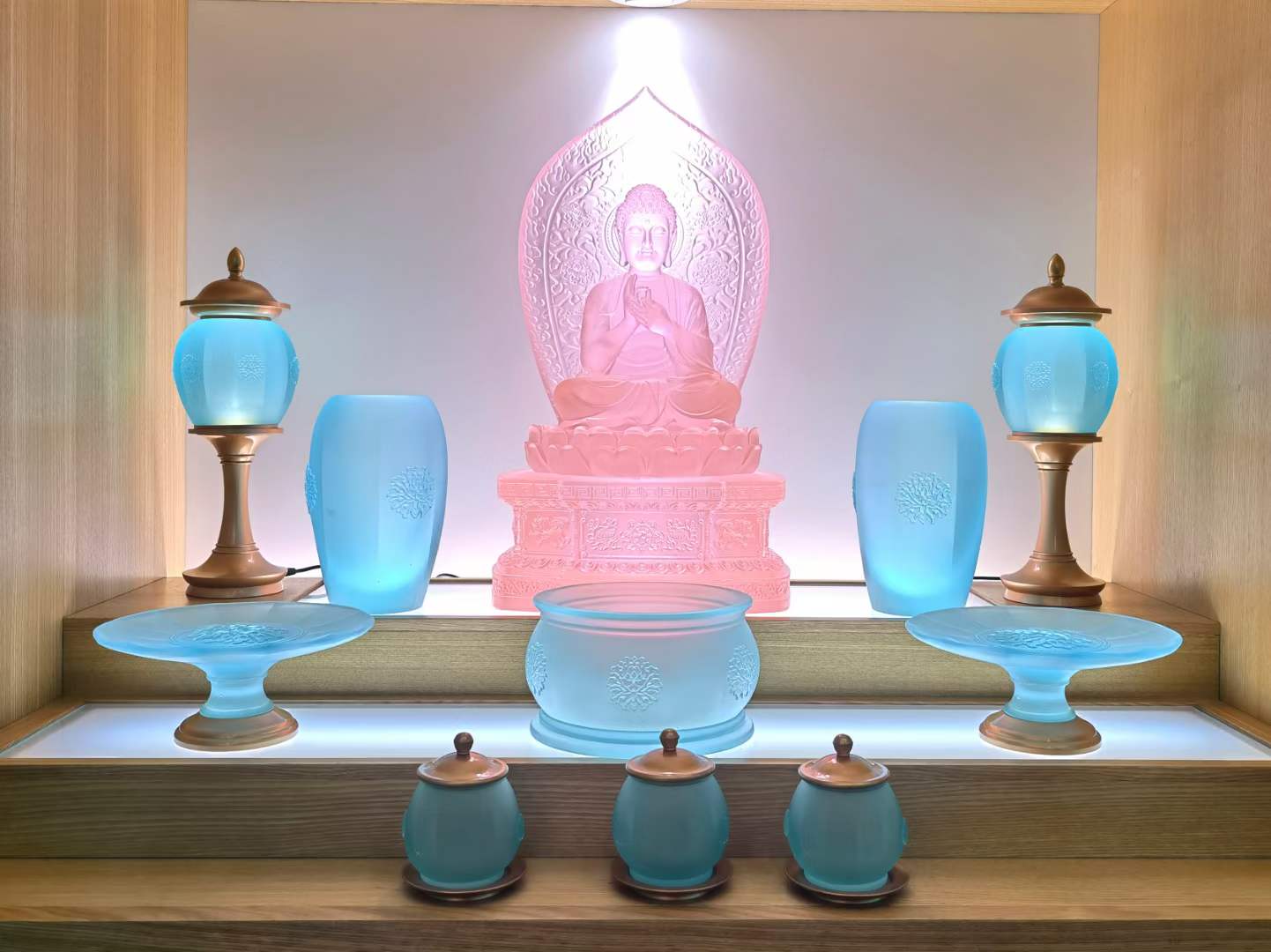 TXJ-600 A 10-piece Traditional Liuli Crystal Rosette Buddhist Altar set