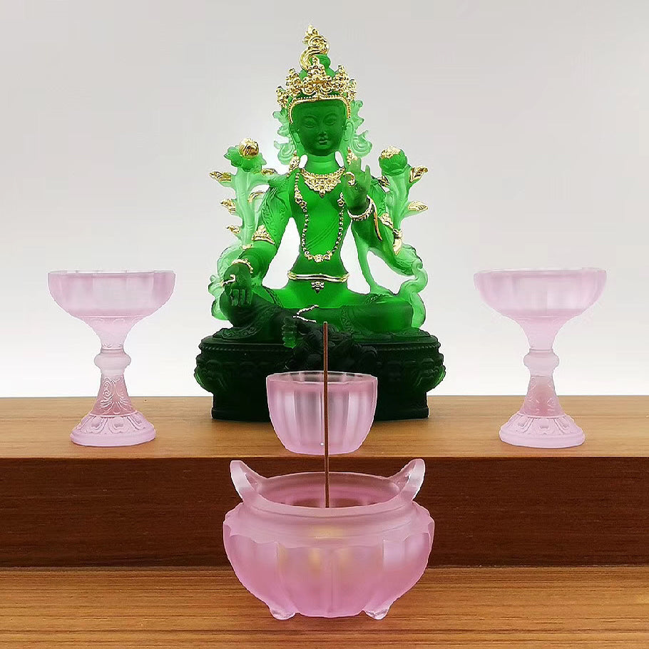 TXF-005 Handmade Sculpture Religious Figurine Liuli Green/White Tara statue