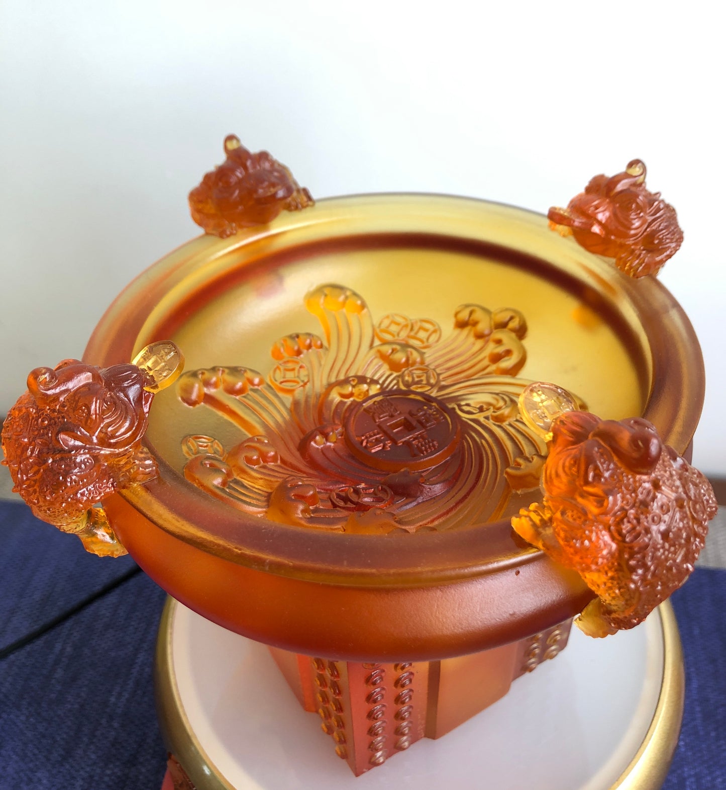 TXJ-901 Fengshui Treasure Bowl traditional liuli Amass Fortunes  Lucky Ornament Gold Ingot