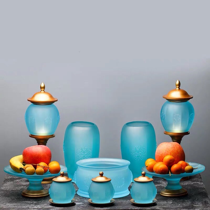 TXJ-600 A 10-piece Traditional Liuli Crystal Rosette Buddhist Altar set