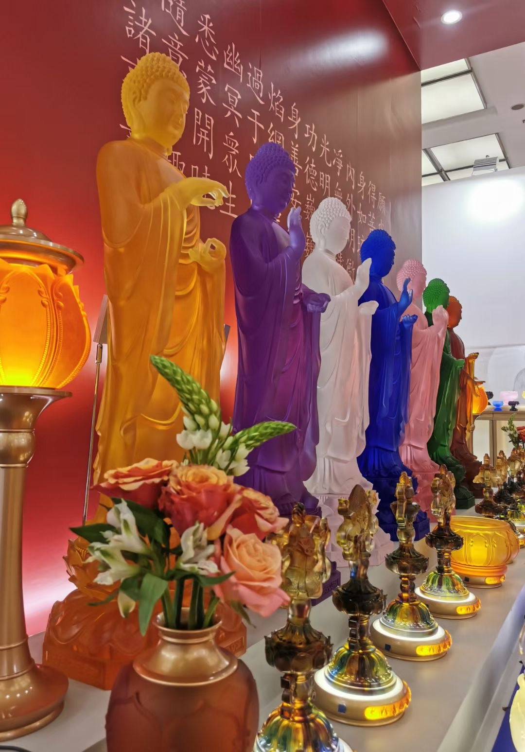 TXF-019 Liuli Large Antique Lord Medicine Buddha Standing Form Statue decorations for buddhist temple