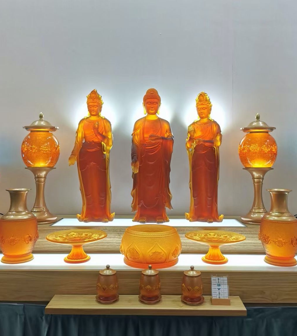 TXJ-300 Multi-purpose Decoration A Ten-piece set Eight-Auspicious Liuli Crystal Sacrifice Supplies Home Temple Buddha Ornaments