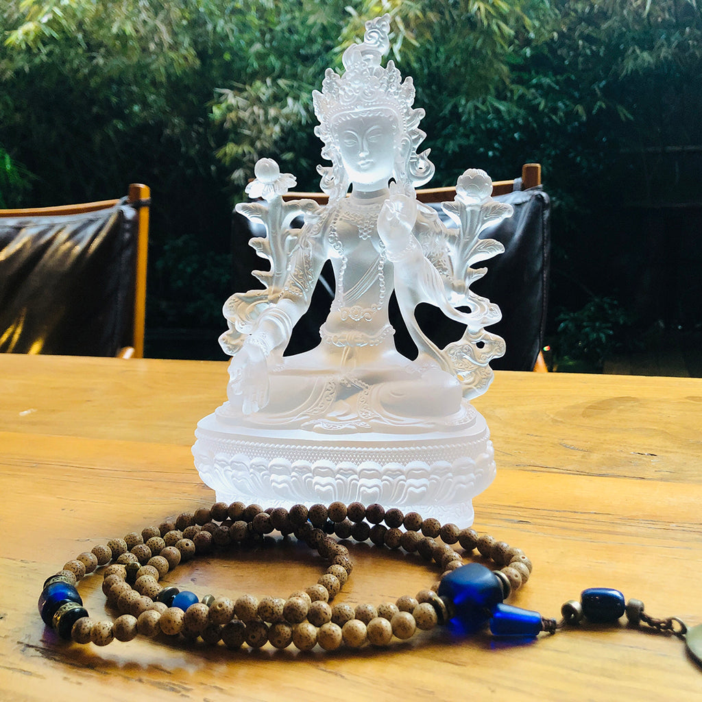 TXF-005 Handmade Sculpture Religious Figurine Liuli Green/White Tara statue