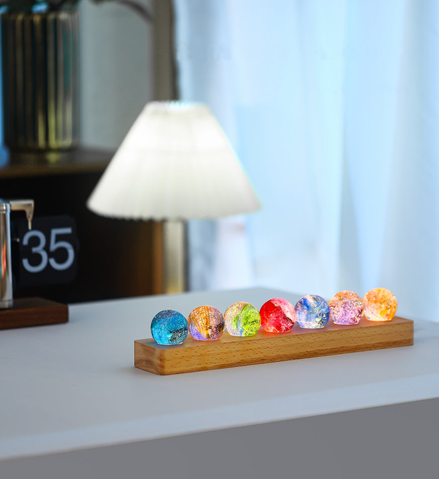 TY-935 A 7-piece set 40mm liuli ball with LED Wooden Base