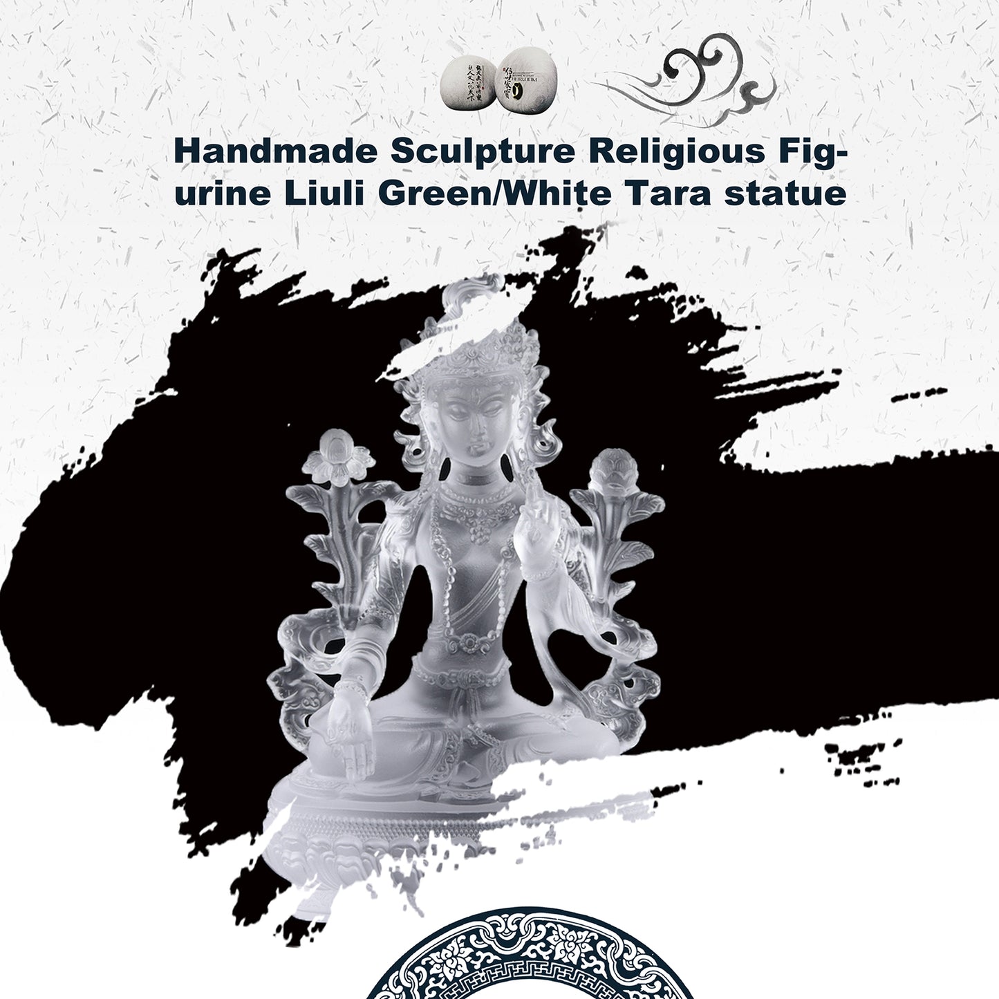 TXF-005 Handmade Sculpture Religious Figurine Liuli Green/White Tara statue
