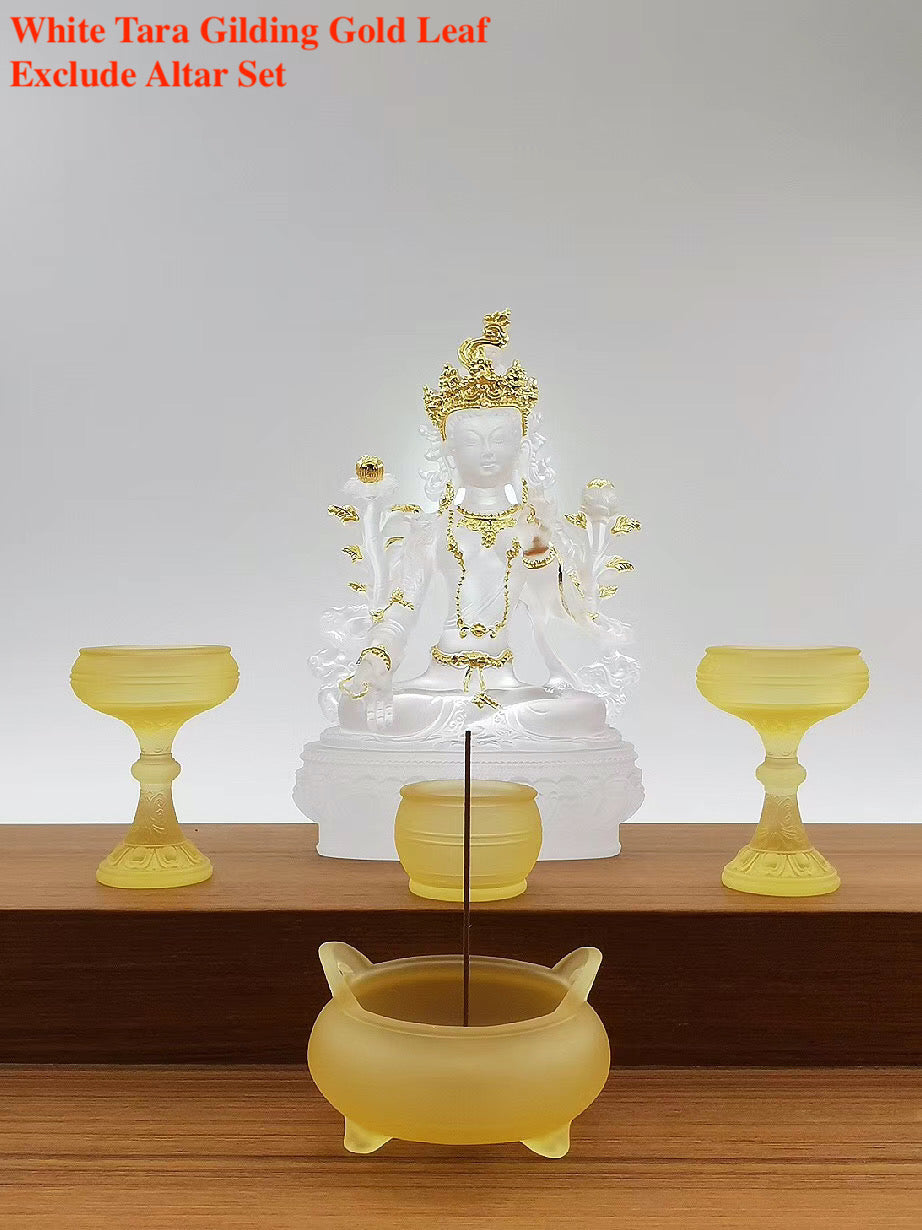 TXF-005 Handmade Sculpture Religious Figurine Liuli Green/White Tara statue