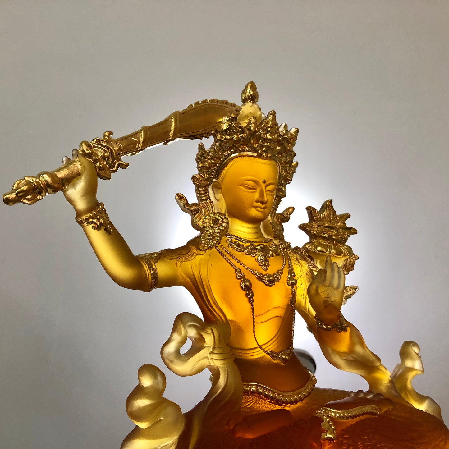 TXF-010 Tibetan Buddhism Traditional Liuli Gilded Manjushri Buddha Statues