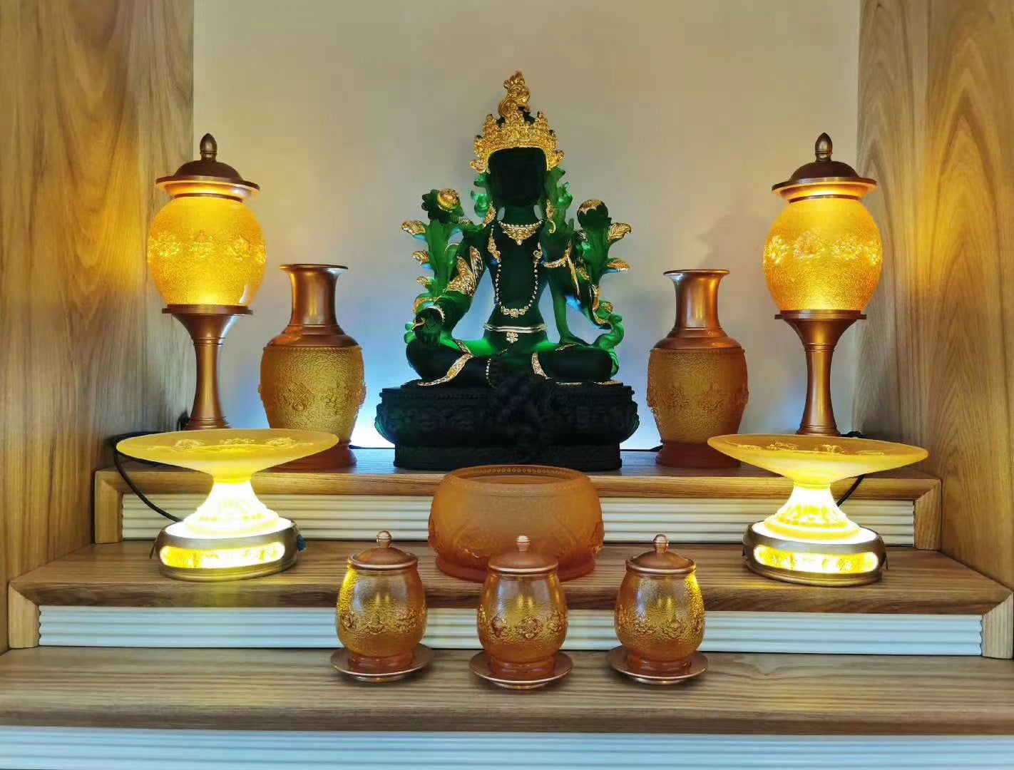 TXJ-300 Multi-purpose Decoration A Ten-piece set Eight-Auspicious Liuli Crystal Sacrifice Supplies Home Temple Buddha Ornaments