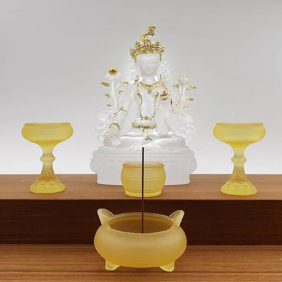 TXF-005 Handmade Sculpture Religious Figurine Liuli Green/White Tara statue
