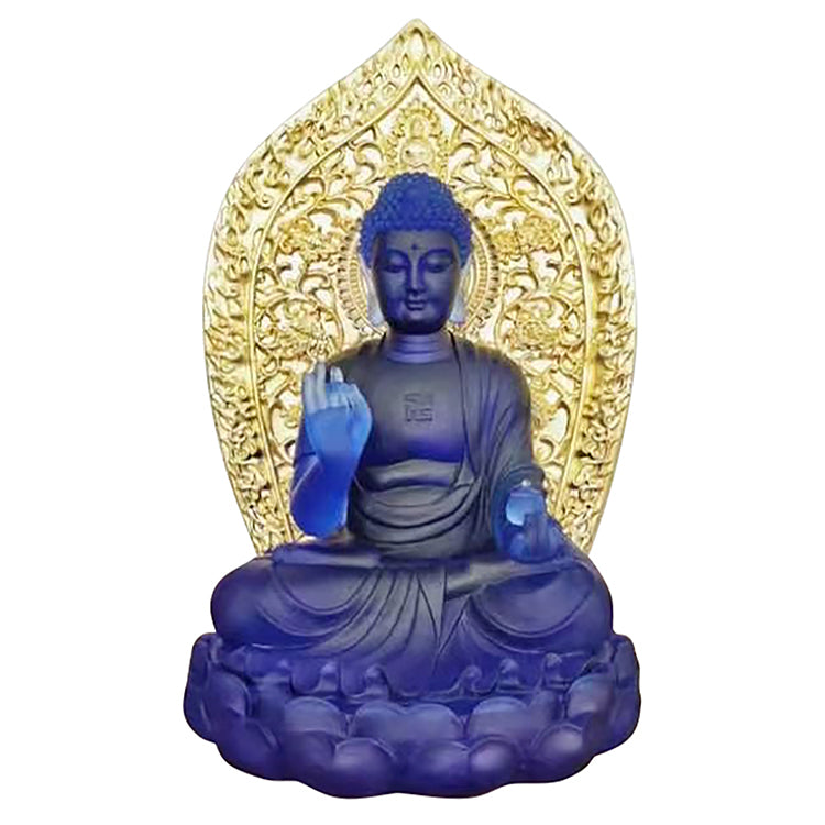 TXF-018 Temple Worship Decoration Traditional Liuli Large Medicine Buddha Statues Gilding Gold Garden Decor