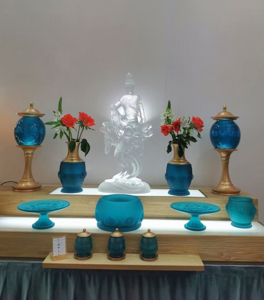 TXJ-300 Multi-purpose Decoration A Ten-piece set Eight-Auspicious Liuli Crystal Sacrifice Supplies Home Temple Buddha Ornaments