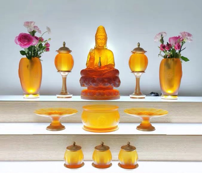TXJ-600 A 10-piece Traditional Liuli Crystal Rosette Buddhist Altar set