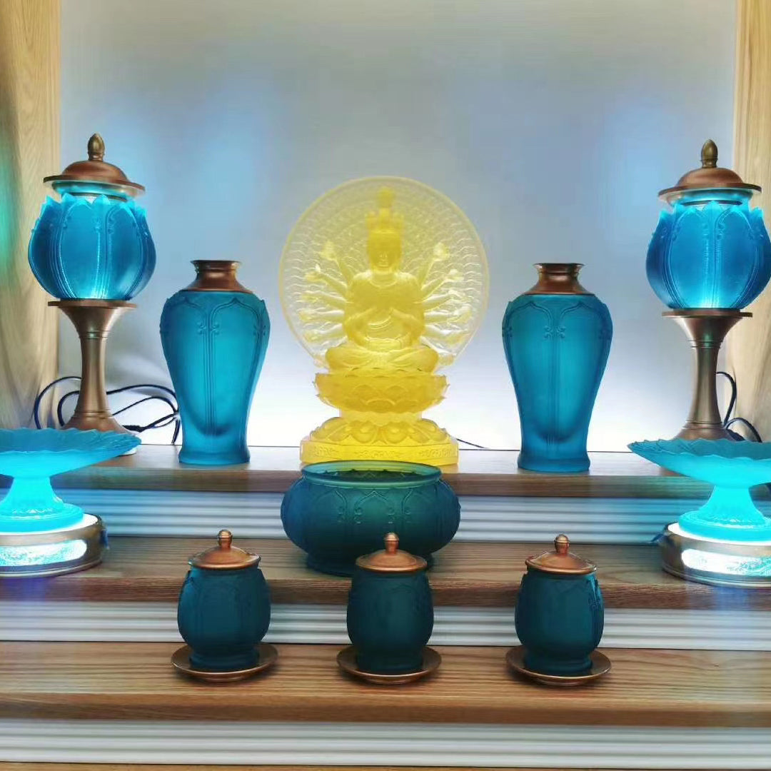 TXF-106Traditional Liuli Thousand Hands Guanyin Buddha Statue Indoor Table Decor Ornaments