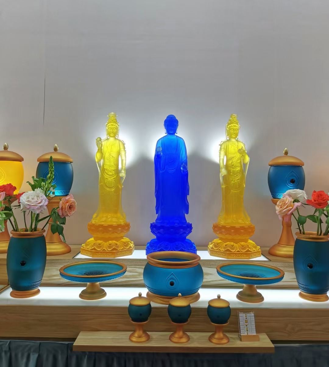 TXJ-800 A 10-piece set Fanhua Worship Buddha Altar Set Home Temple Decoration Gift box Liuli material