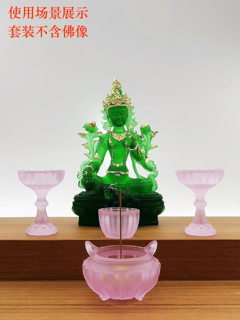 TXJ-371 A 6-piece Lotus Worship Supplies Set Home Decoration Gift box Liuli Censer+Candle Holder+Cup