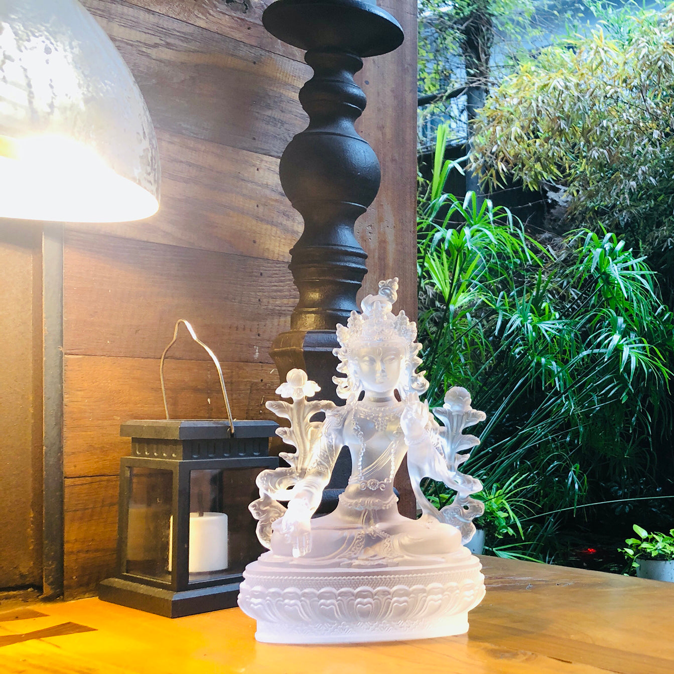 TXF-005 Handmade Sculpture Religious Figurine Liuli Green/White Tara statue