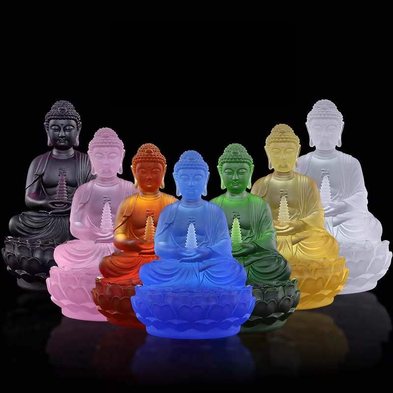 TXF-103 5sizes Traditional Liuli Crystal Glass Exotoric Buddhism Shakyamuni Gautama Medicine Buddha Statue