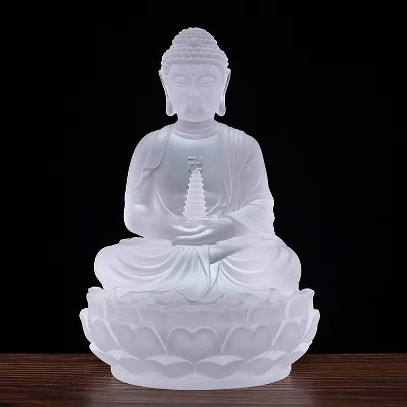 TXF-103 5sizes Traditional Liuli Crystal Glass Exotoric Buddhism Shakyamuni Gautama Medicine Buddha Statue