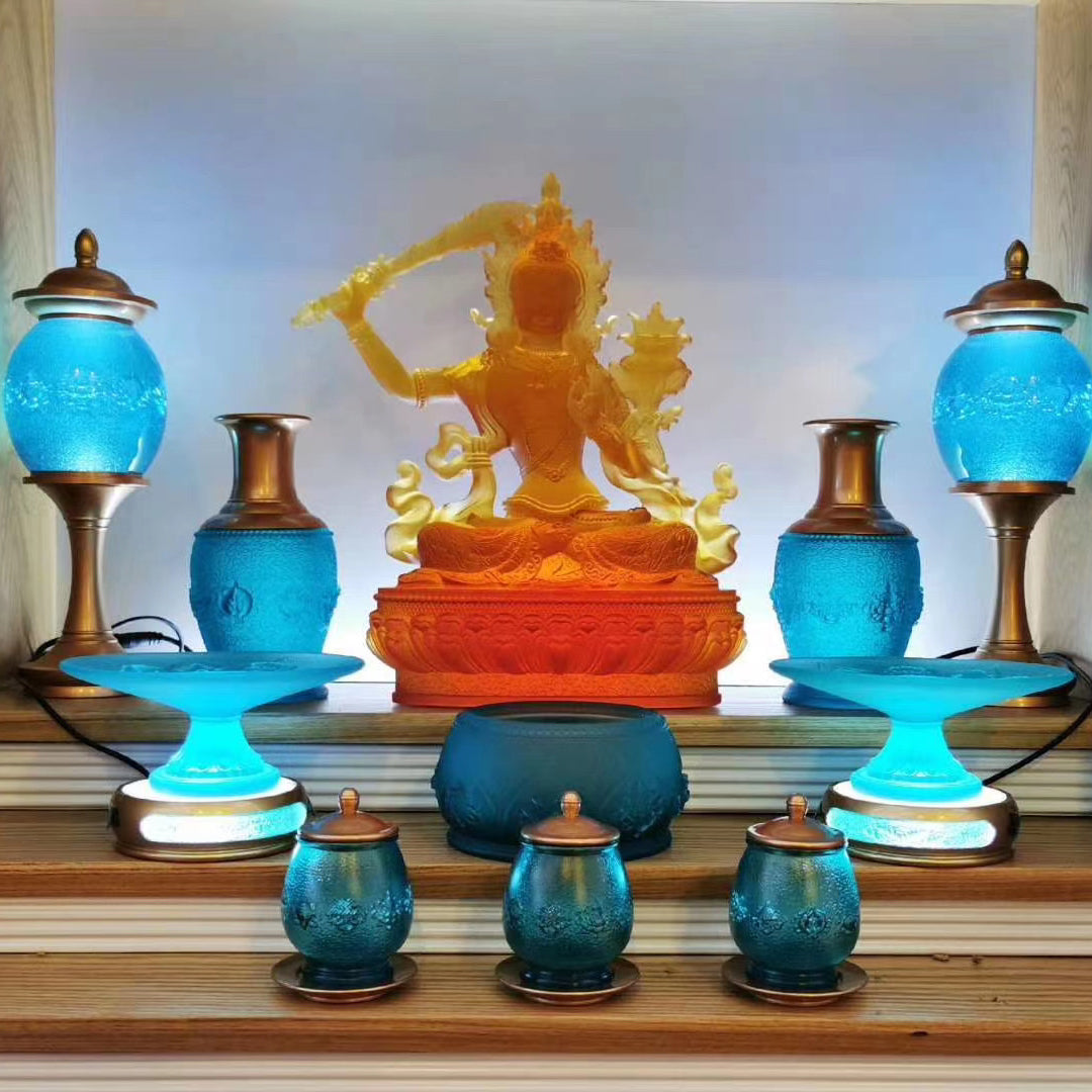 TXF-010 Tibetan Buddhism Traditional Liuli Gilded Manjushri Buddha Statues