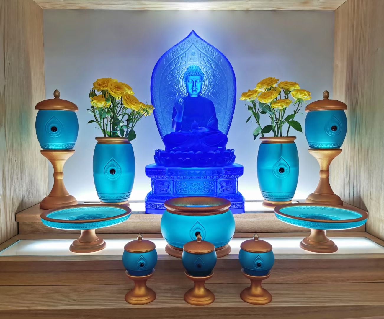 TXJ-800 A 10-piece set Fanhua Worship Buddha Altar Set Home Temple Decoration Gift box Liuli material
