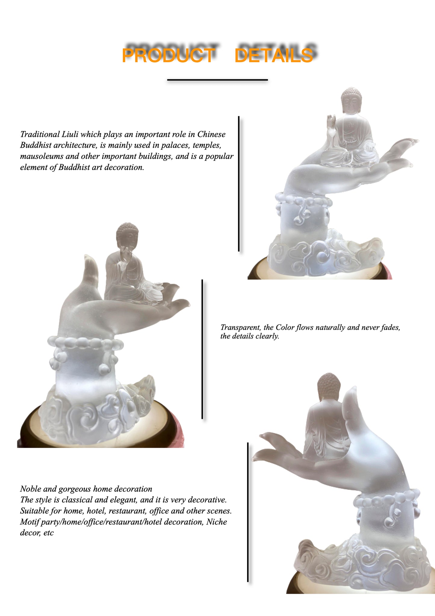 TXF-902 OEM/ODM Buddha in the Palm Liuli Crystal Zen Garden Shakyamuni Buddha statue