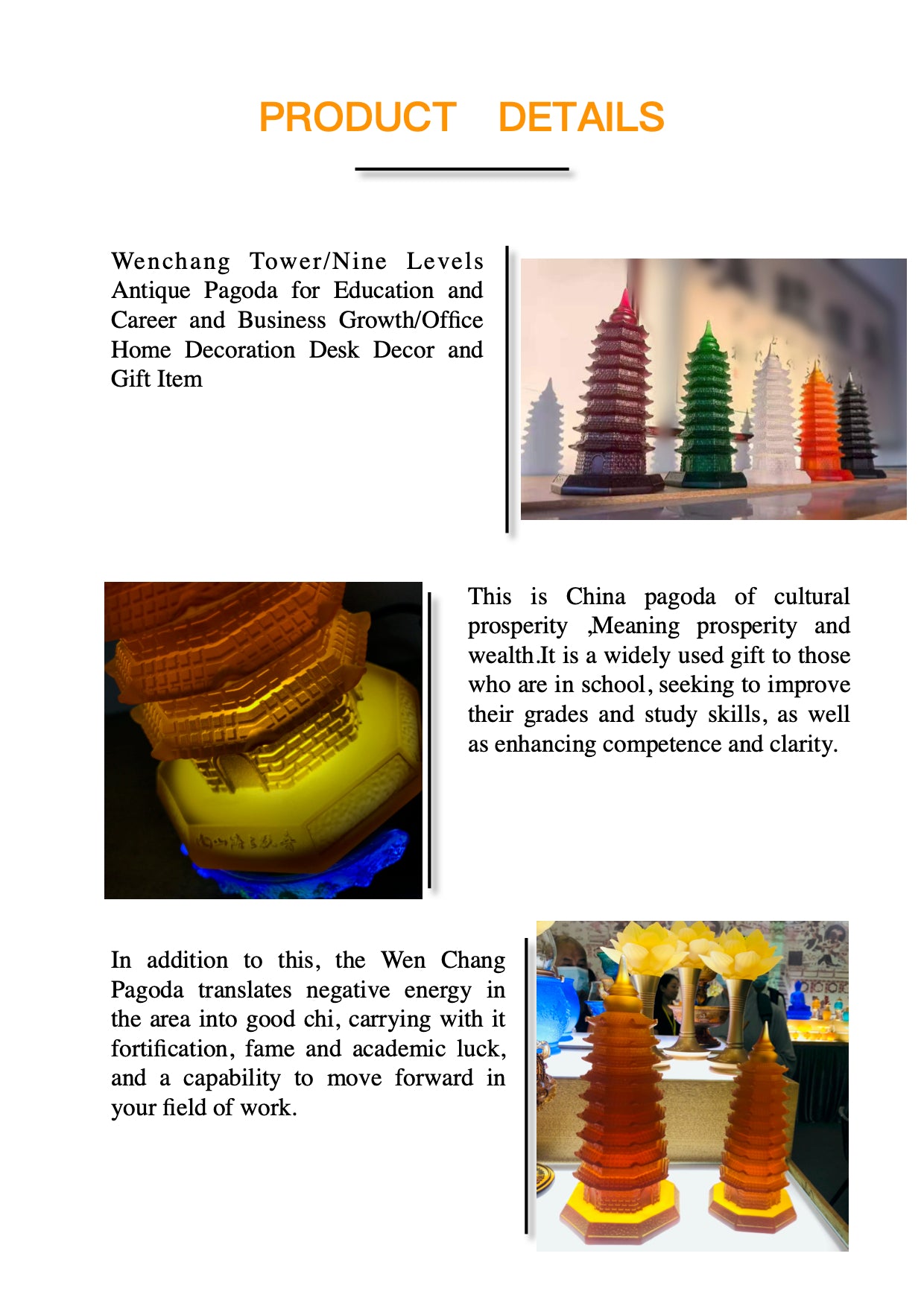TXJ-913 Fengshui Ornaments traditional Liuli Wenchang Tower