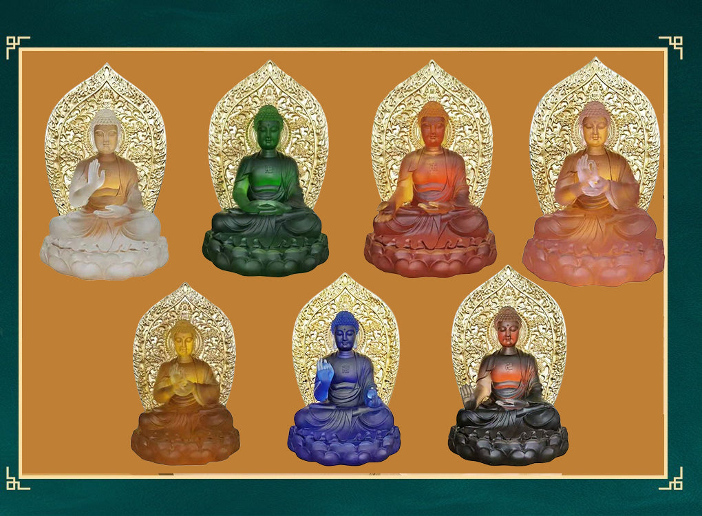 TXF-018 Temple Worship Decoration Traditional Liuli Large Medicine Buddha Statues Gilding Gold Garden Decor