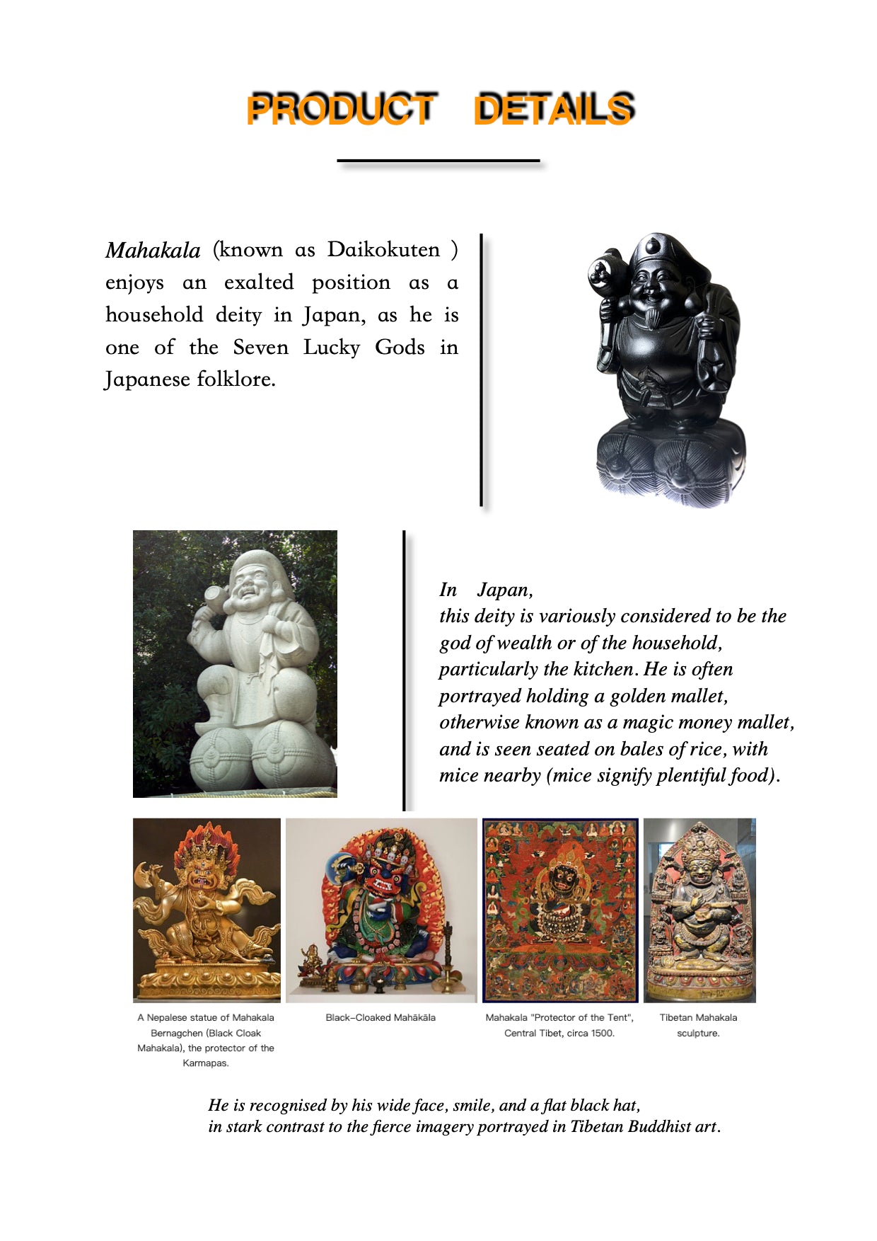 TXF-930 Traditional Liuli Daikokuten in Japan God of Wealth Mahakala Statue,Daeheukcheon in Korean