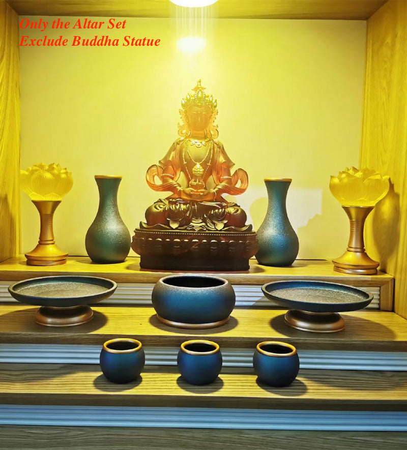 TXJ-900-1 A 10-piece Copper Carefree Worship Buddha Altar Set home temple decoration ornaments
