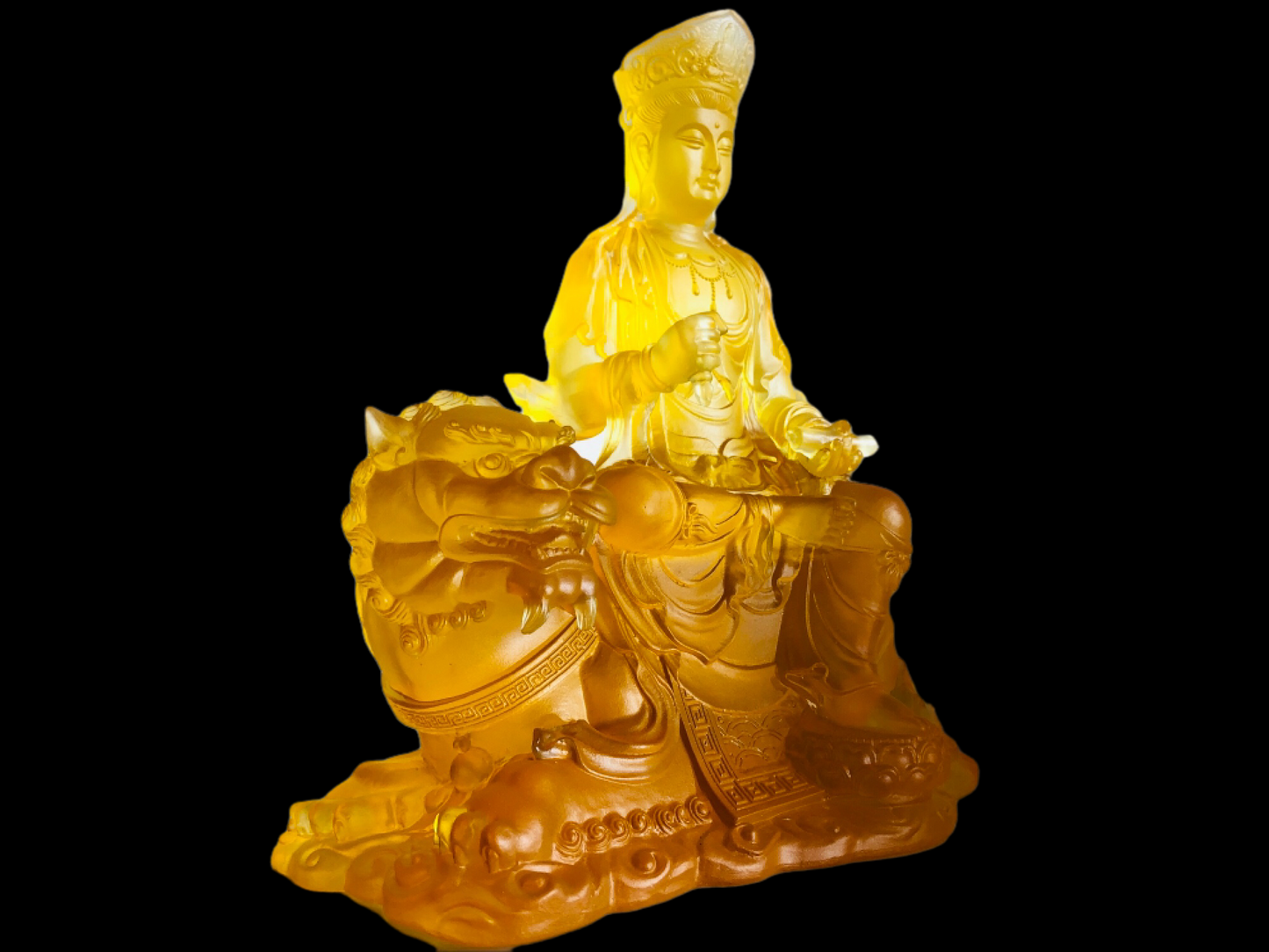 TXF-118 Exotoric Buddhism Home Shrine Ornament Traditional Liuli Crystal Manjushri Sword Buddha Statue