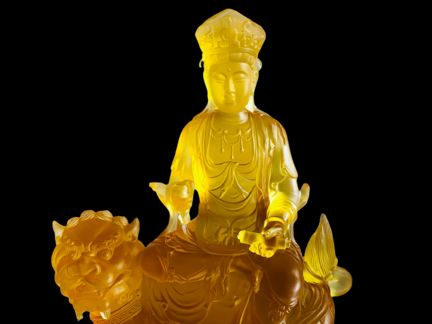 TXF-118 Exotoric Buddhism Home Shrine Ornament Traditional Liuli Crystal Manjushri Sword Buddha Statue