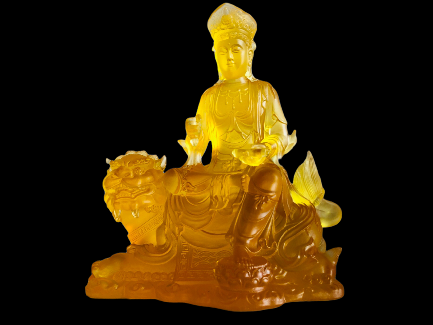 TXF-118 Exotoric Buddhism Home Shrine Ornament Traditional Liuli Crystal Manjushri Sword Buddha Statue