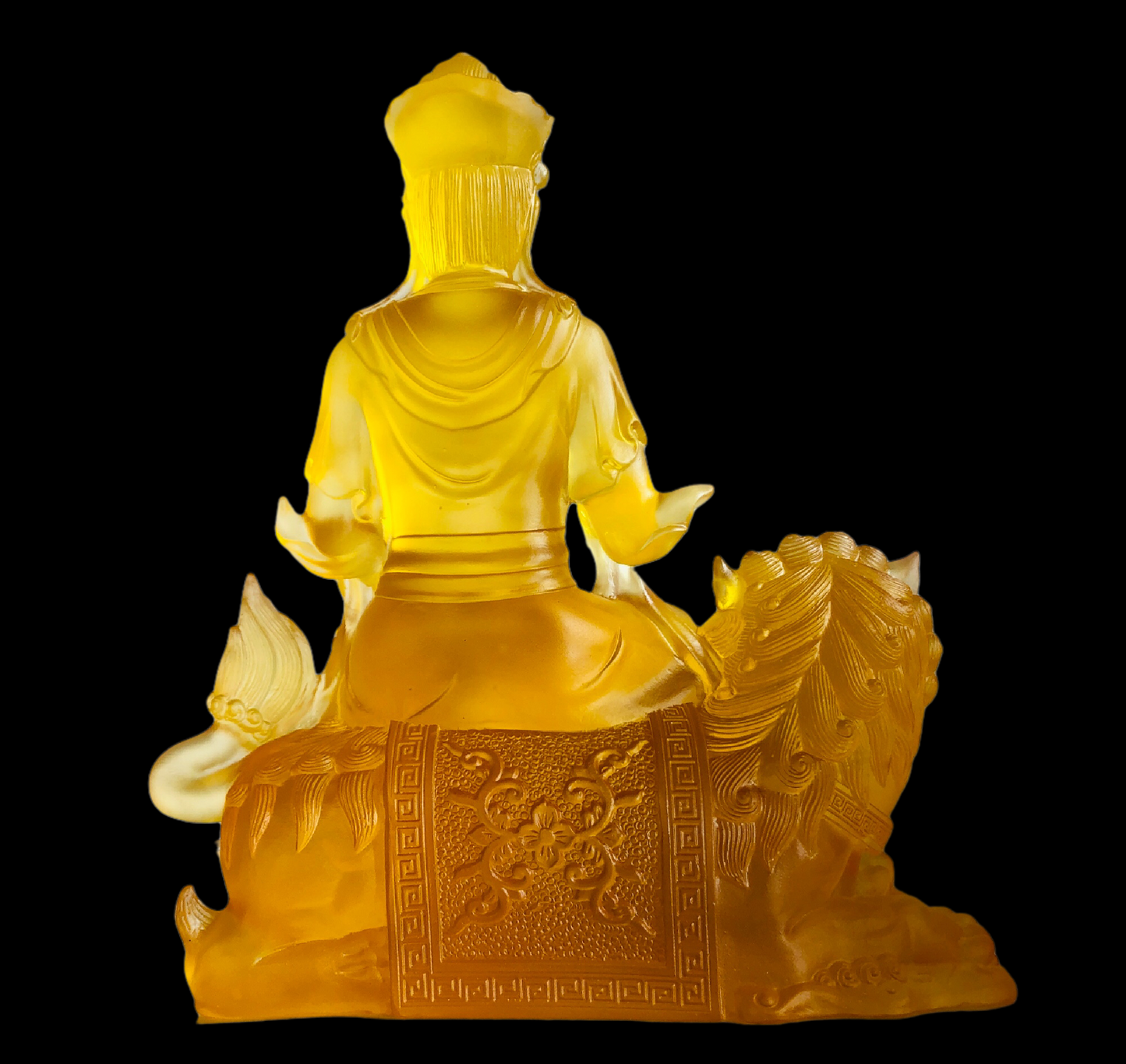 TXF-118 Exotoric Buddhism Home Shrine Ornament Traditional Liuli Crystal Manjushri Sword Buddha Statue