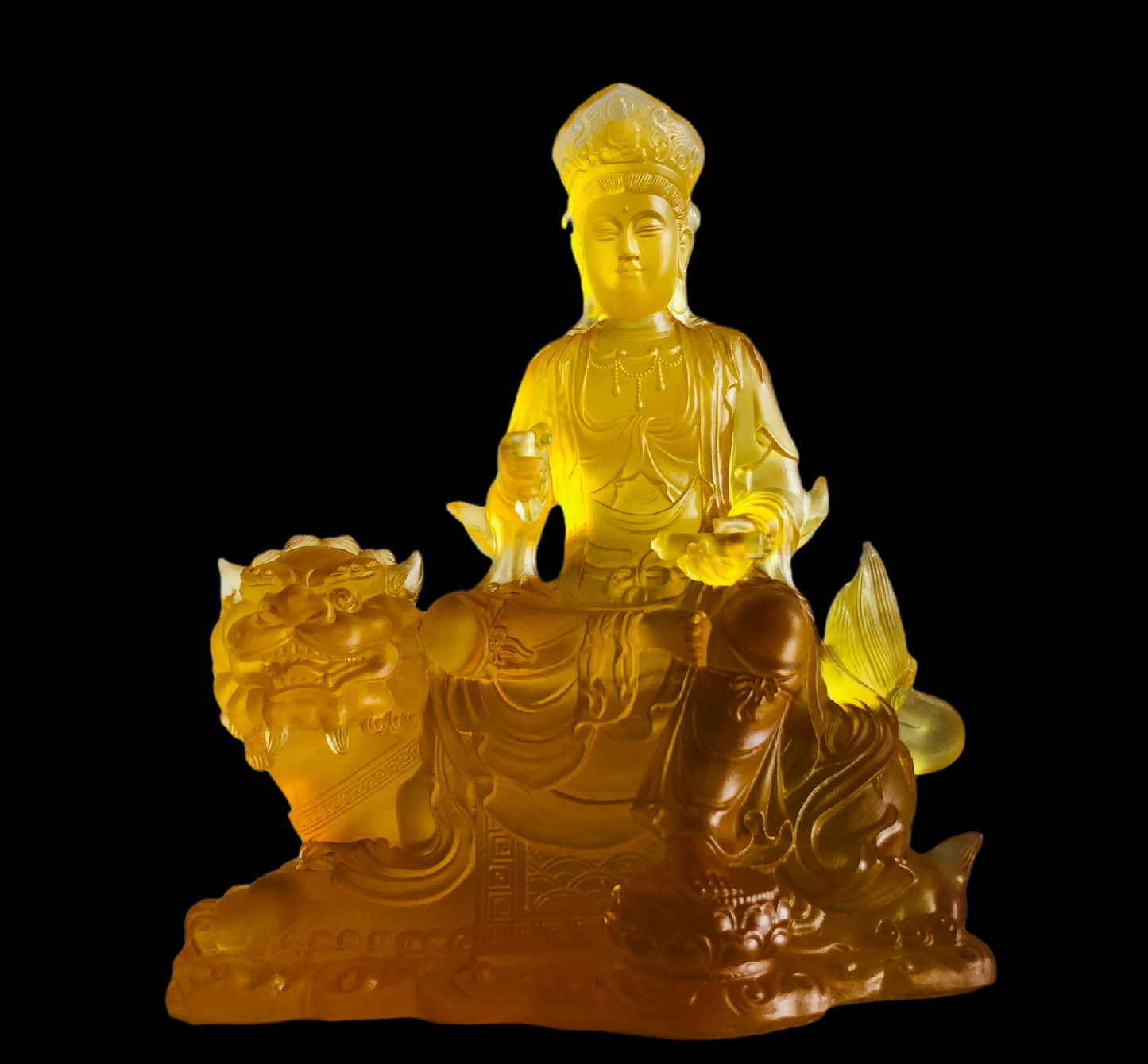 TXF-118 Exotoric Buddhism Home Shrine Ornament Traditional Liuli Crystal Manjushri Sword Buddha Statue