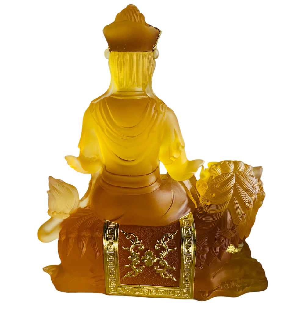 TXF-118 Exotoric Buddhism Home Shrine Ornament Traditional Liuli Crystal Manjushri Sword Buddha Statue