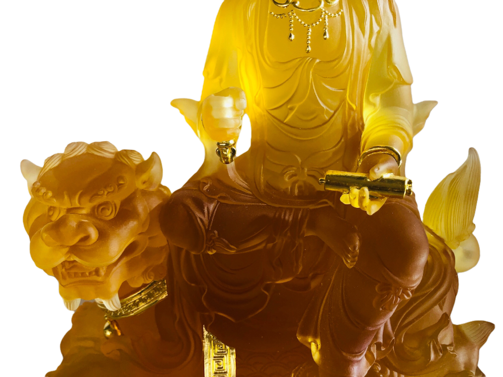 TXF-118 Exotoric Buddhism Home Shrine Ornament Traditional Liuli Crystal Manjushri Sword Buddha Statue