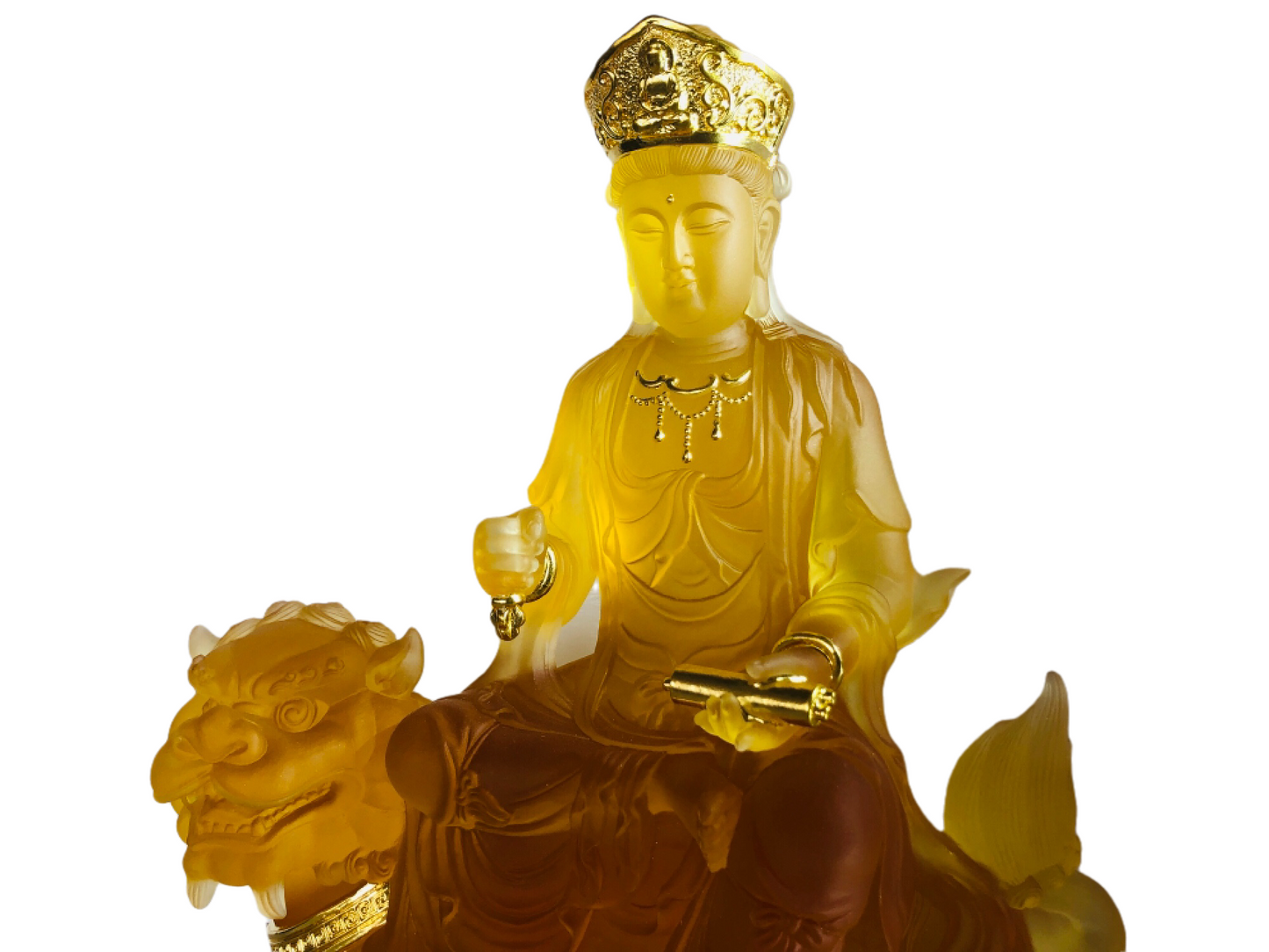 TXF-118 Exotoric Buddhism Home Shrine Ornament Traditional Liuli Crystal Manjushri Sword Buddha Statue