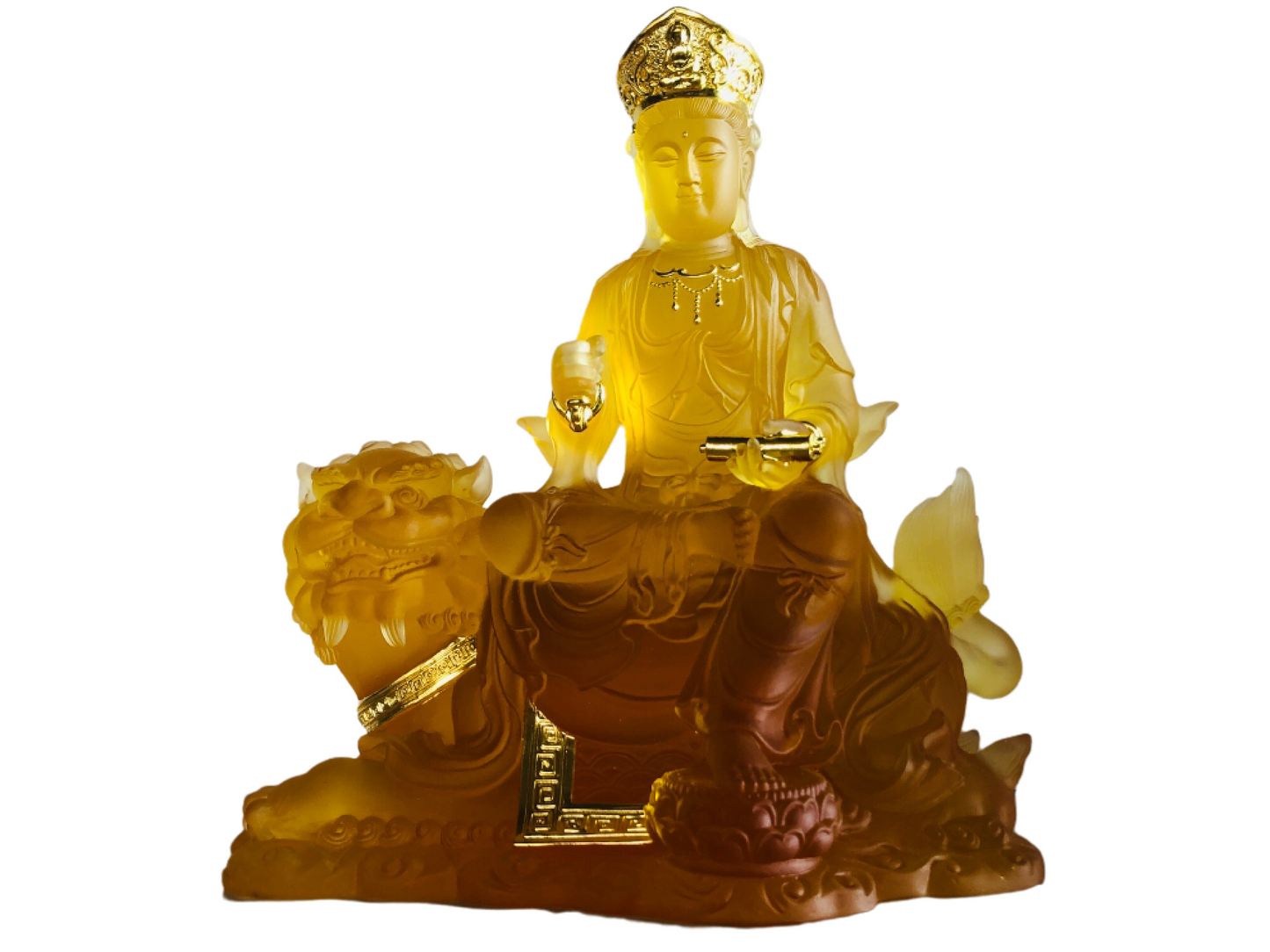 TXF-118 Exotoric Buddhism Home Shrine Ornament Traditional Liuli Crystal Manjushri Sword Buddha Statue