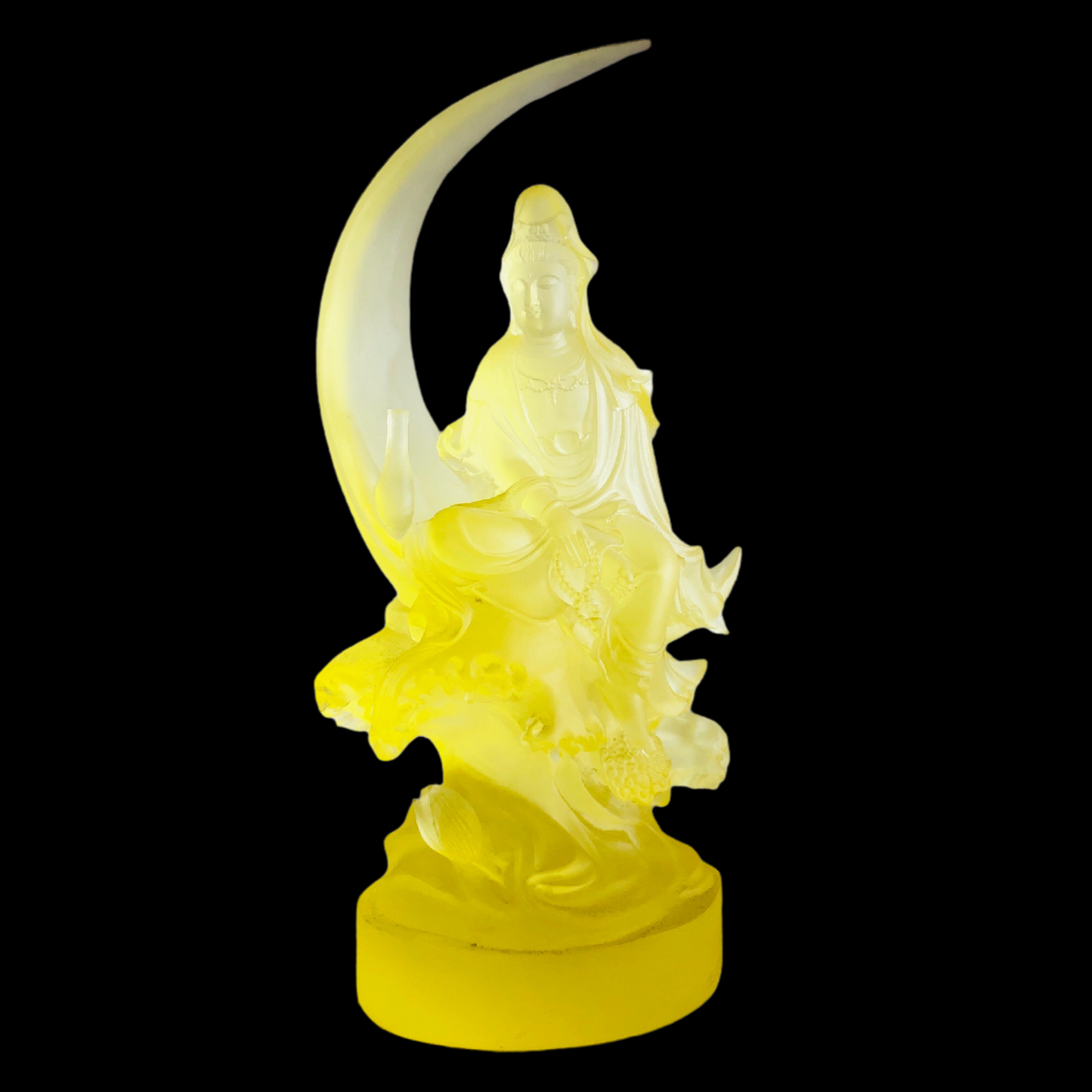 TXF-108 Kuan Yin Sitting On Crescent Moon Altar Figurine 9" Height