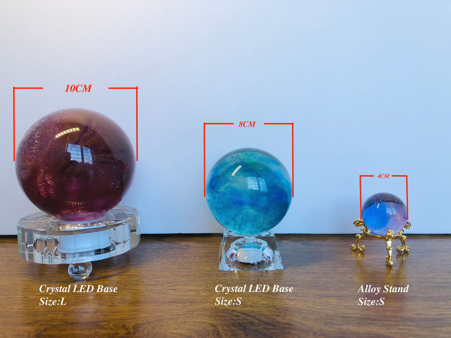 TY-936 Dia.:60mm/80mm/100mm liuli ball with LED Wooden Base