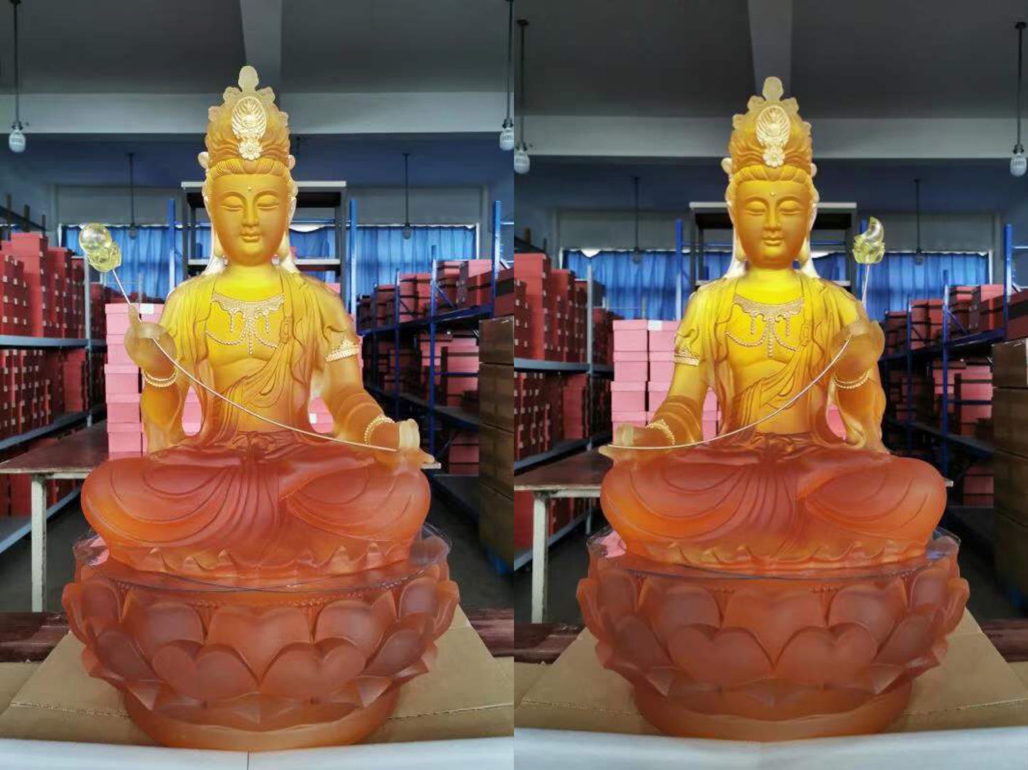 TXF-117 Traditional Liuli Three Buddhas of Eastern Sitting Shape Bhaisajyaguru sun and moon Bodhisattva