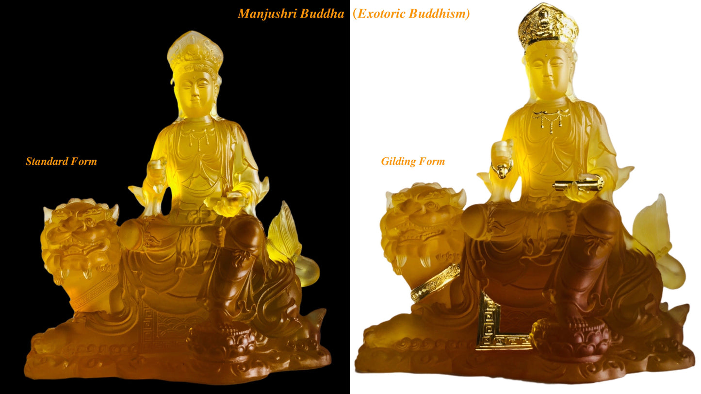 TXF-118 Exotoric Buddhism Home Shrine Ornament Traditional Liuli Crystal Manjushri Sword Buddha Statue