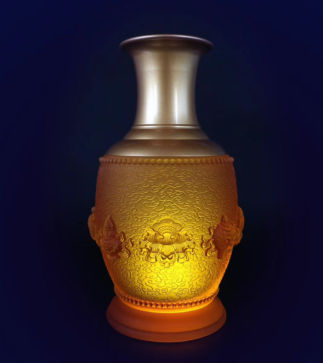 TXJ-332 Traditional Liuli vase Eight-Auspicious Symbol Home Decorative glass & crystal vases