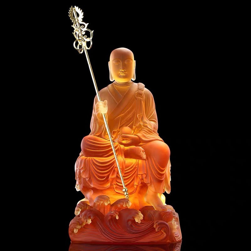 TXF-111-4 Liuli Crystal Sitting Ksitigarbha Bodhisattva Statue 26cm