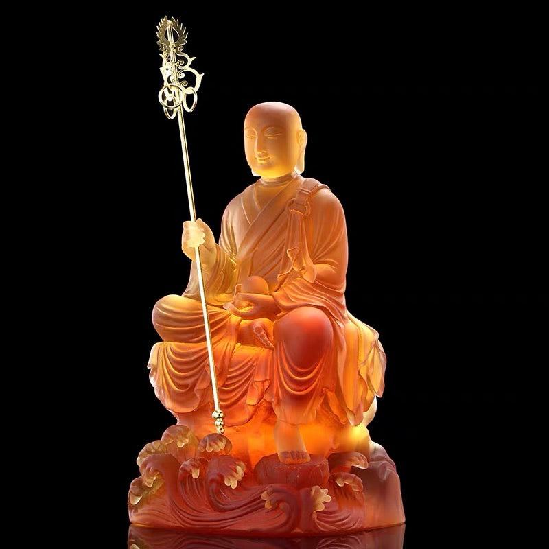 TXF-111-4 Liuli Crystal Sitting Ksitigarbha Bodhisattva Statue 26cm