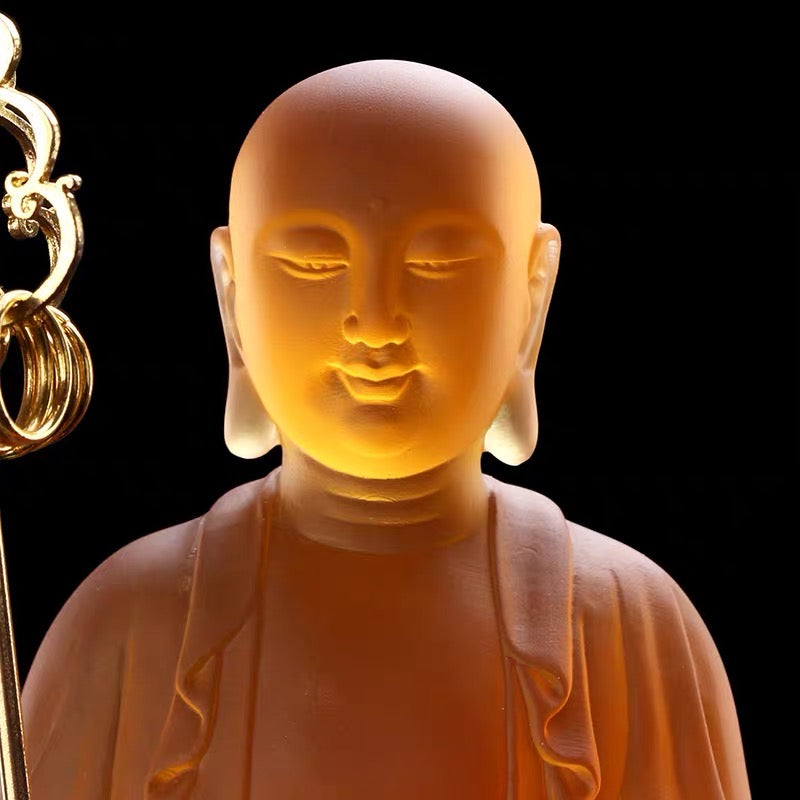 TXF-111-4 Liuli Crystal Sitting Ksitigarbha Bodhisattva Statue 26cm