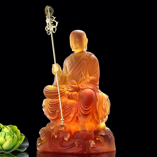 TXF-111-4 Liuli Crystal Sitting Ksitigarbha Bodhisattva Statue 26cm