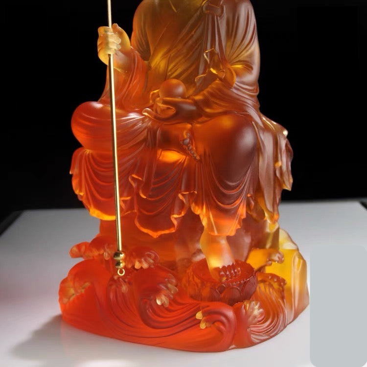 TXF-111-4 Liuli Crystal Sitting Ksitigarbha Bodhisattva Statue 26cm