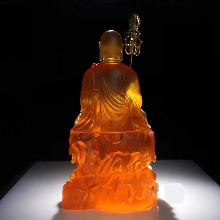 TXF-111-4 Liuli Crystal Sitting Ksitigarbha Bodhisattva Statue 26cm