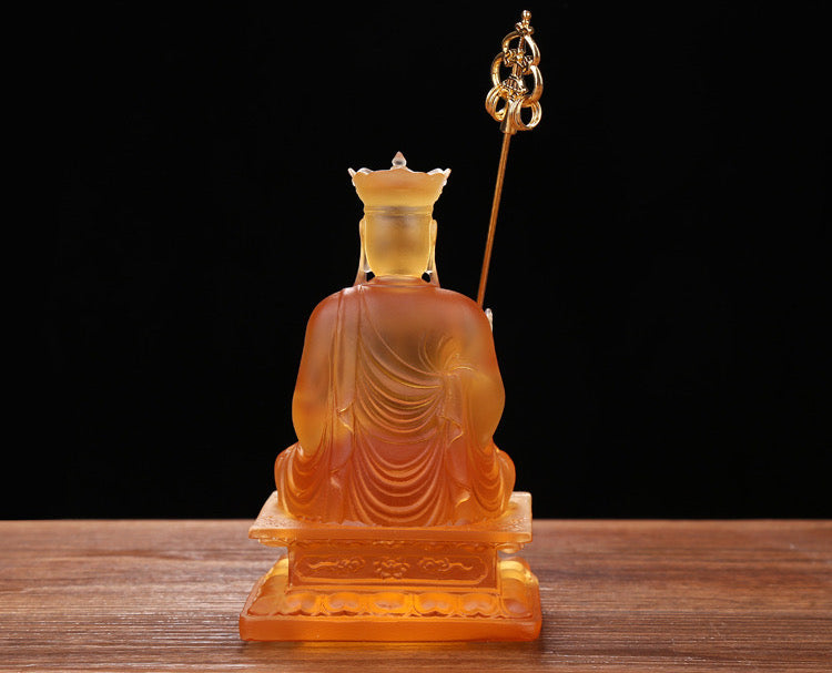TXF-111-2 Home Shrine Decor Liuli Crystal Glass Sitting Buddha 12cm Ksitigarbha Bodhisattva